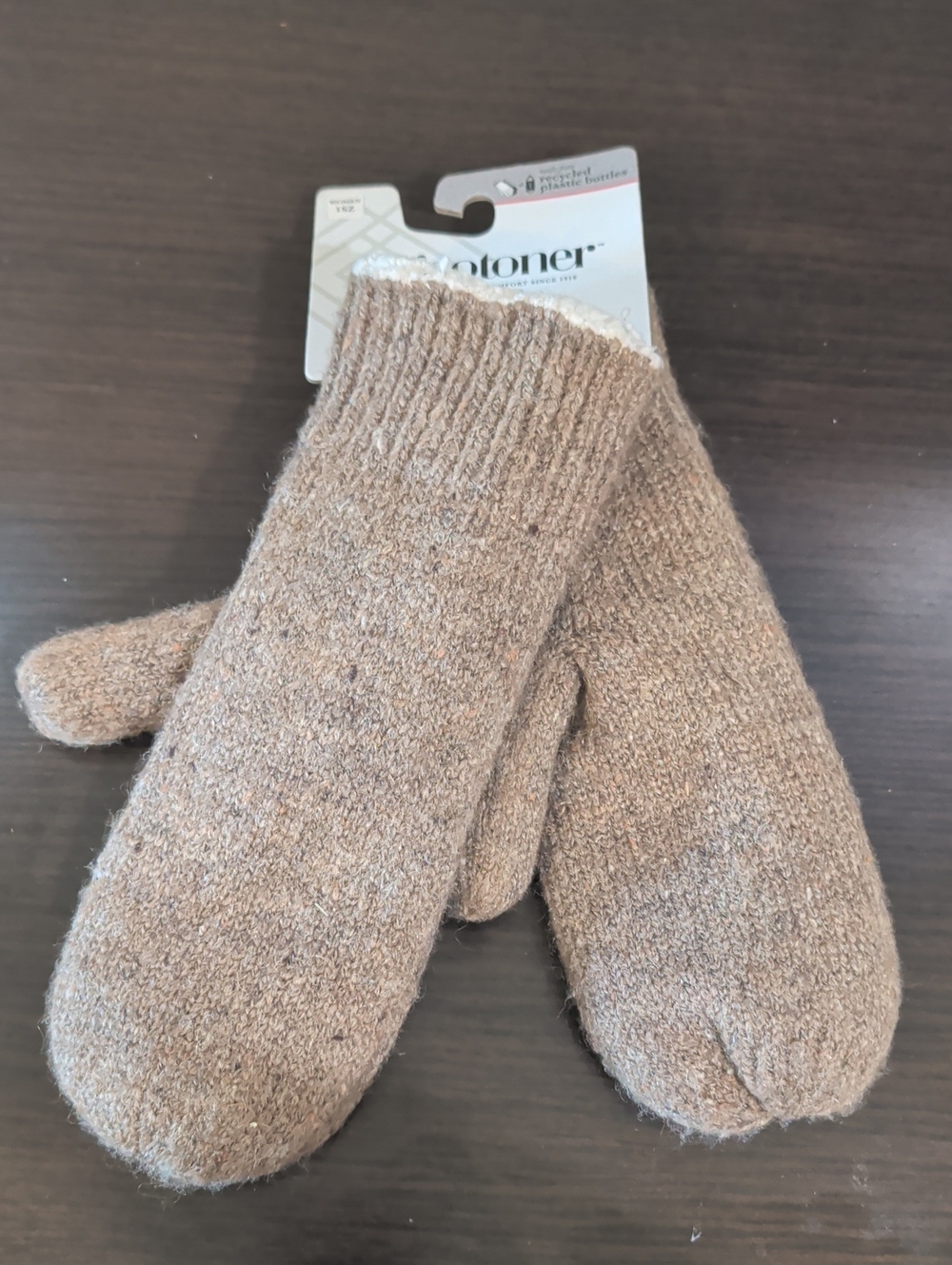 isotoner Taupe Knit Mittens with Ribbed Cuffs